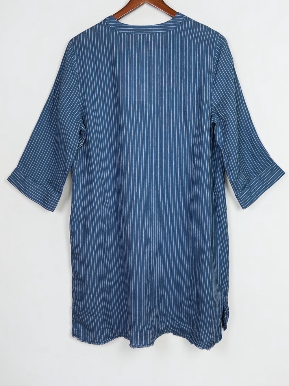 NWT Garnet Hill Blue White Striped Linen European Flax Tunic Dress M - Picture 3 of 12